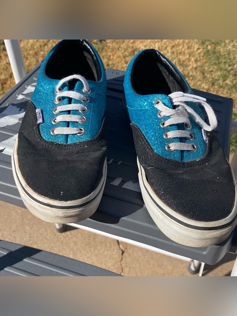 Vans Glitter Teal and Black Low-Top Sneakers